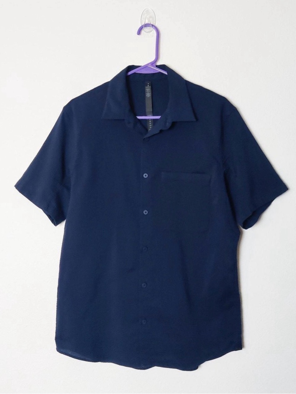 Lululemon Men's Short-Sleeve Navy Button-Up Shirt